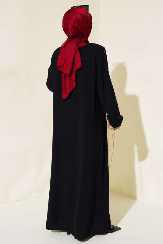 Abaya avec Boutons de Manchette Noir