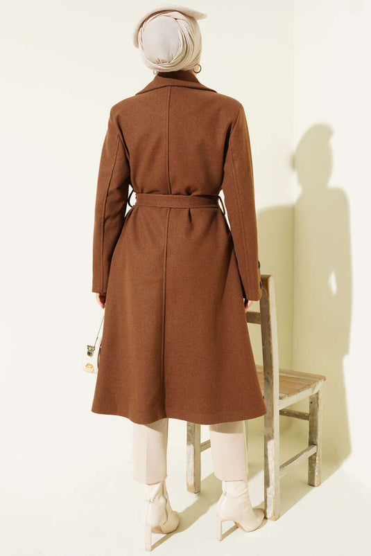 Light Brown Cashmere Coat with Cufflinks and Belt