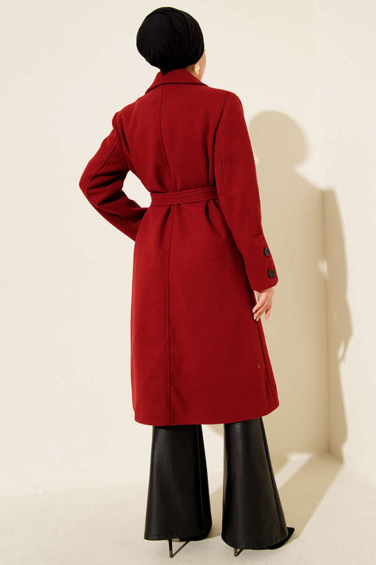 Burgundy Cashmere Coat with Cufflinks and Belt