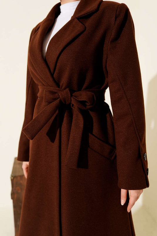 Cashmere Coat with Cufflinks and Belt, Brown