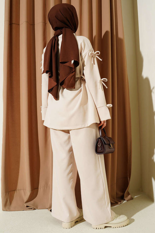 Kol Fiyonk Detail Doppel Zweiteiler Beige