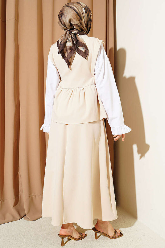 Ensemble jupe à lacets latéraux avec bordure en fil beige
