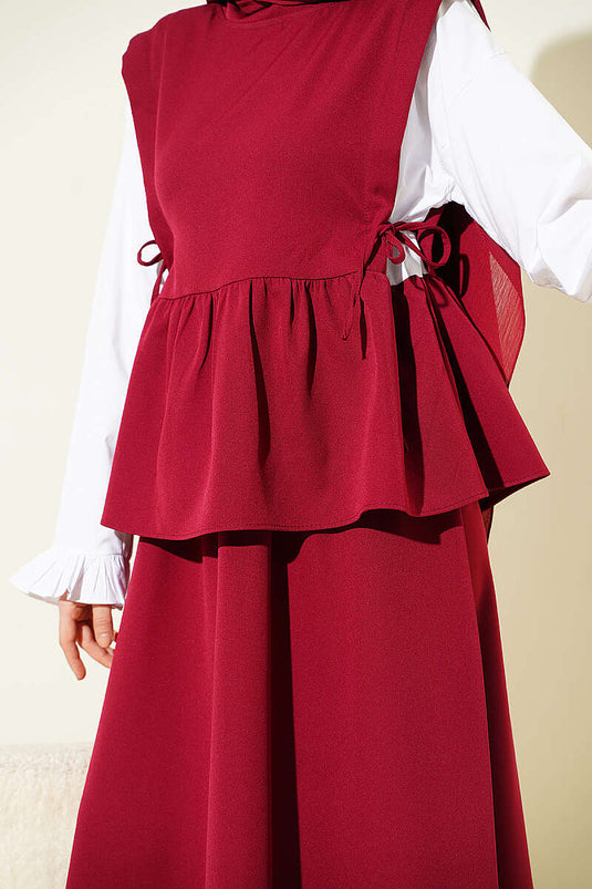 Ensemble jupe à lacets latéraux avec bordure en laine, bordeaux
