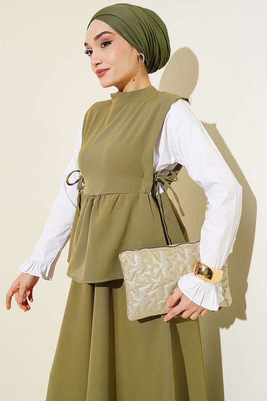 Ensemble jupe à lacets latéraux avec bordure en fil, vert pistache