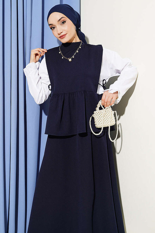 Ensemble jupe à lacets latéraux avec bordure en fil, bleu marine