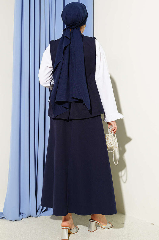 Ensemble jupe à lacets latéraux avec bordure en fil, bleu marine