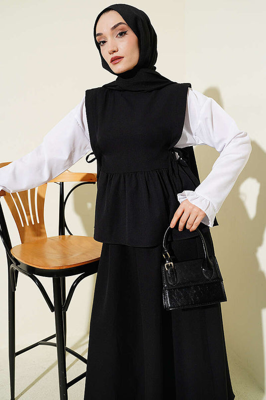 Ensemble jupe à lacets latéraux avec garniture en fil noir