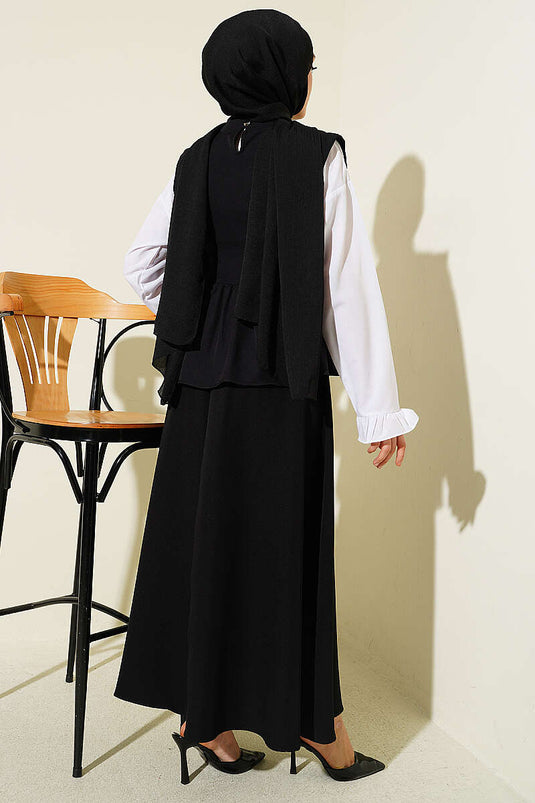 Ensemble jupe à lacets latéraux avec garniture en fil noir