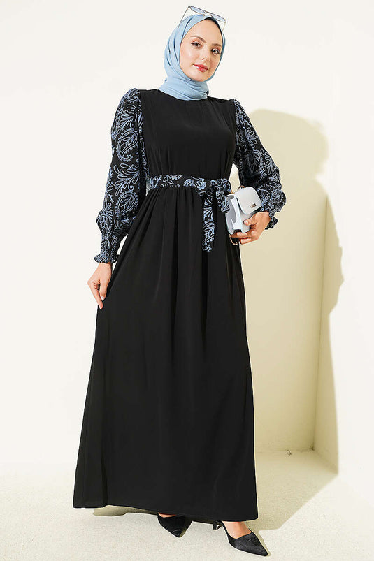 Robe Brodée Indigo À Ourlet Plissé