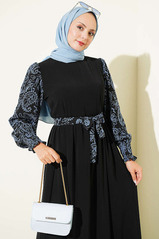 Robe Brodée Indigo À Ourlet Plissé