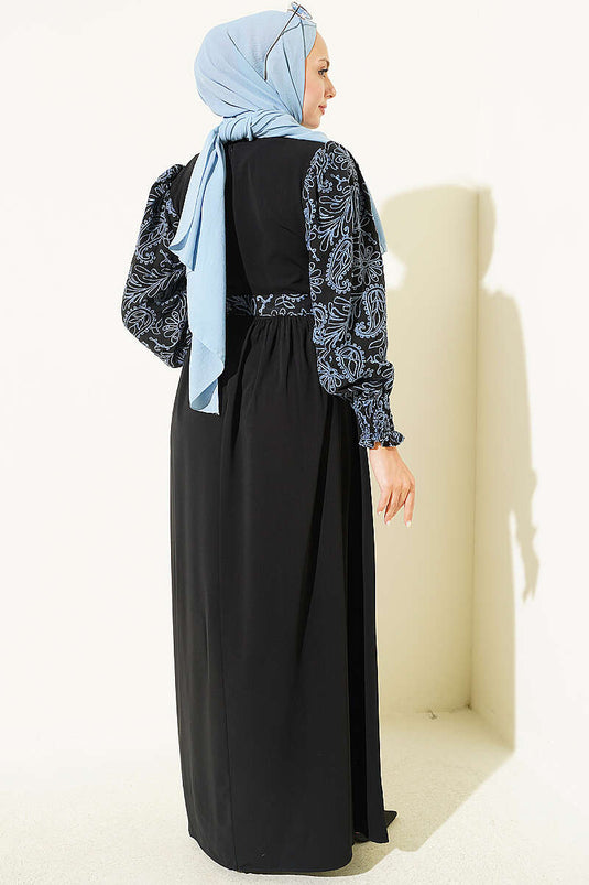 Robe Brodée Indigo À Ourlet Plissé