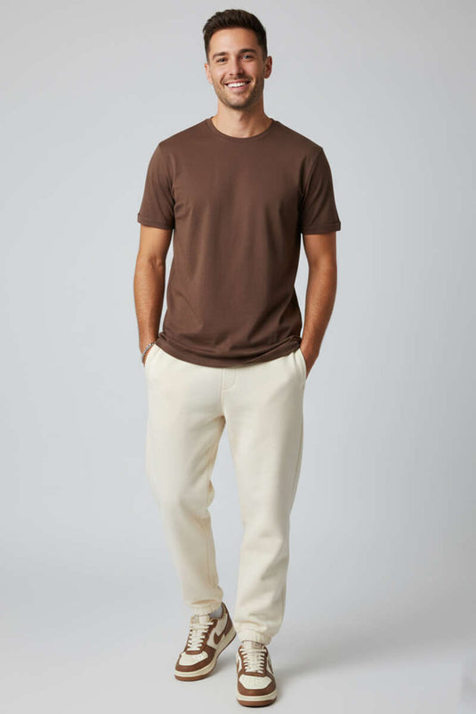 Kol Layered Basic Men's T-shirt Coffee
