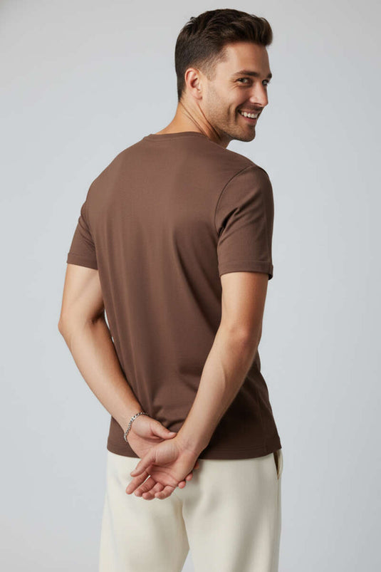 Kol Layered Basic Men's T-shirt Coffee