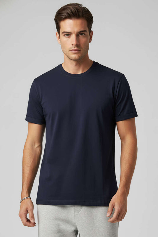 T-shirt basique homme à plusieurs couches Kol Katlı bleu marine