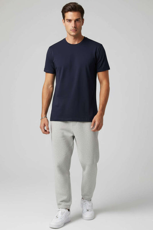 T-shirt basique homme à plusieurs couches Kol Katlı bleu marine