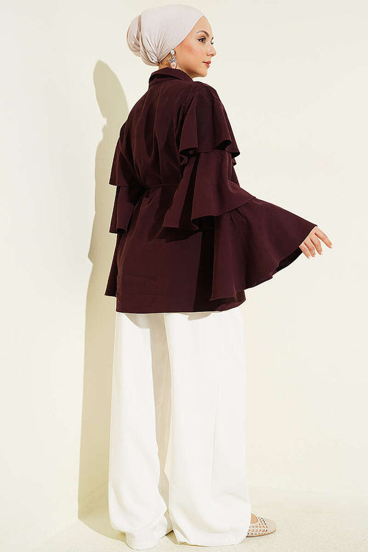 Veste Tensel à Fermeture Éclair et Couches Multiples Couleur Mûre