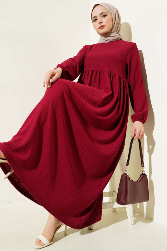 فستان كريب بورجوندي بأكمام مرنة