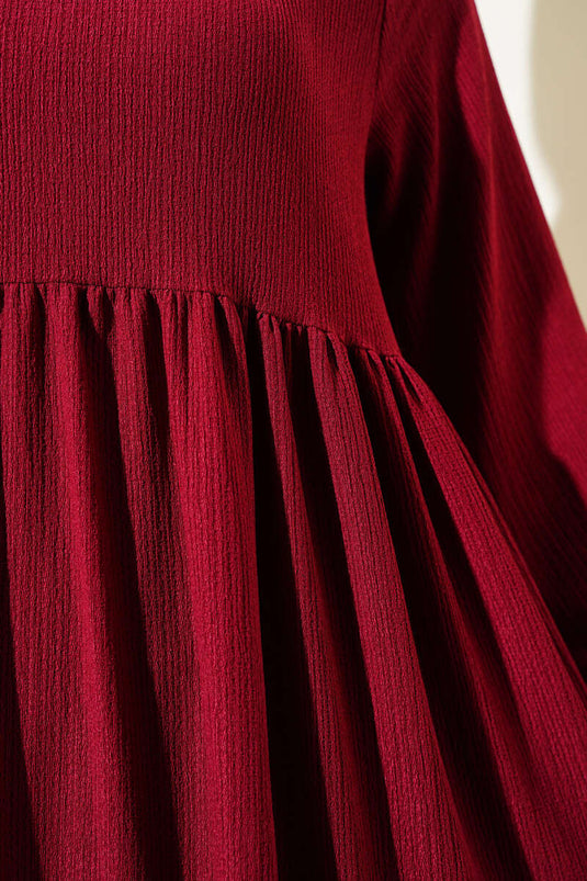 فستان كريب بورجوندي بأكمام مرنة