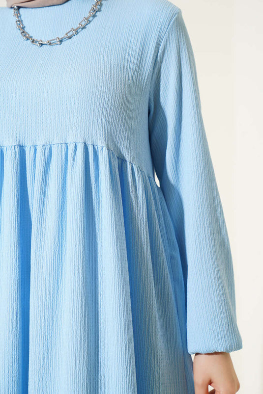 Elasticated Sleeve Crepe Dress Ice Blue