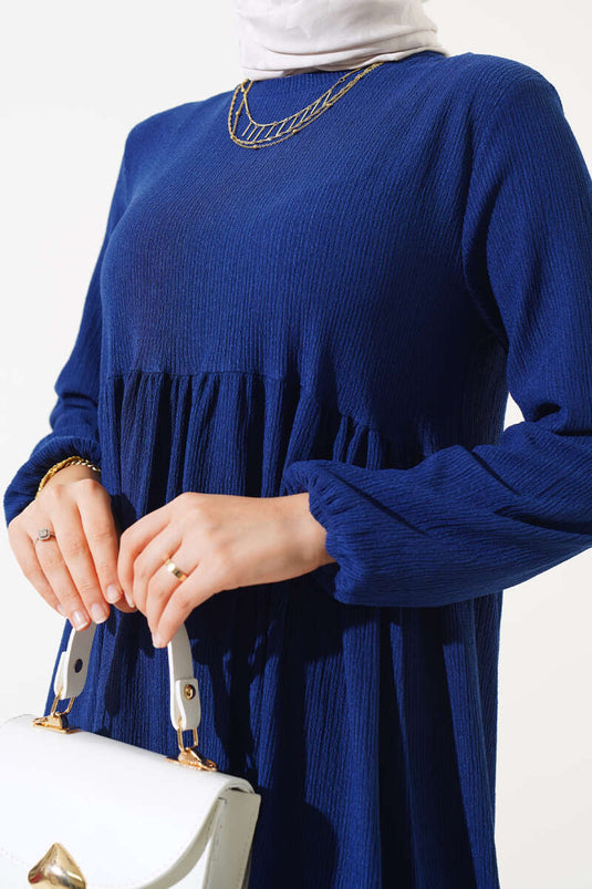 Navy Blue Dress with Ruffled Sleeves