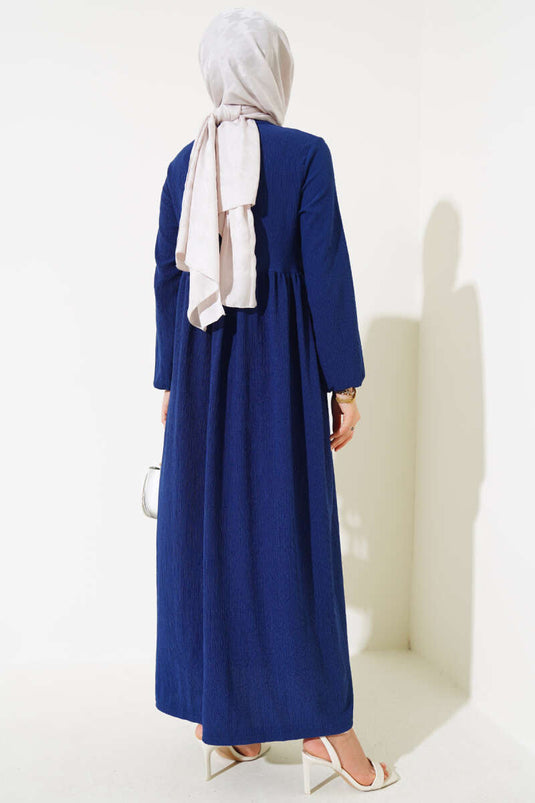 Robe en crêpe à manches élastiques bleu marine