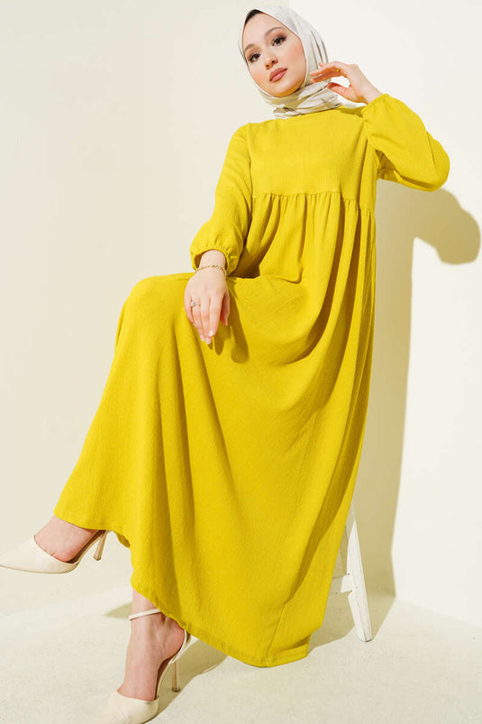 Elasticated Sleeve Crepe Dress Oil Green