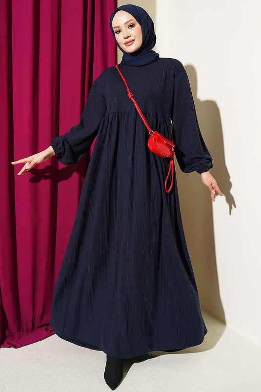 Robe Élastiquée À Motifs Marine