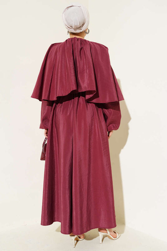 Burgundy Cape Dress with Elasticated Sleeves