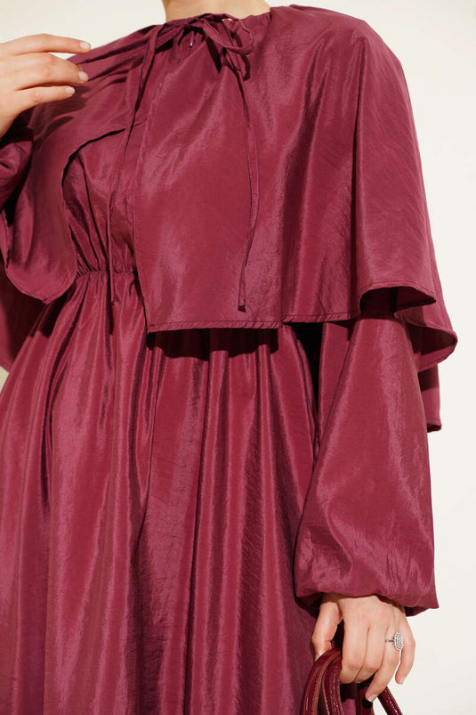 Burgundy Cape Dress with Elasticated Sleeves