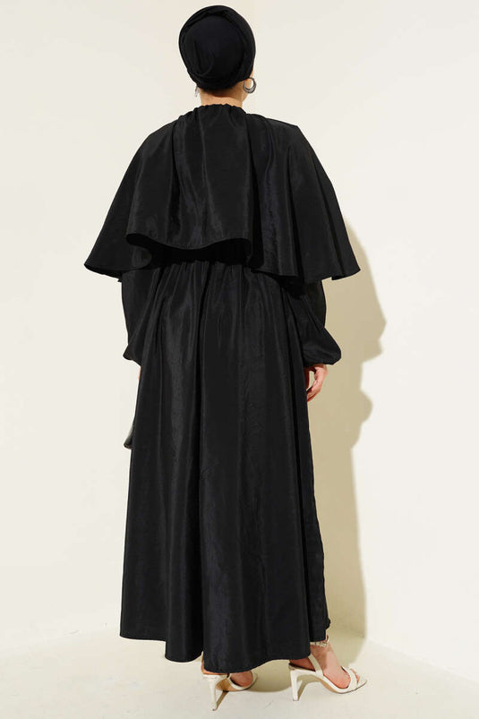 Black Cape Dress with Elasticated Sleeves