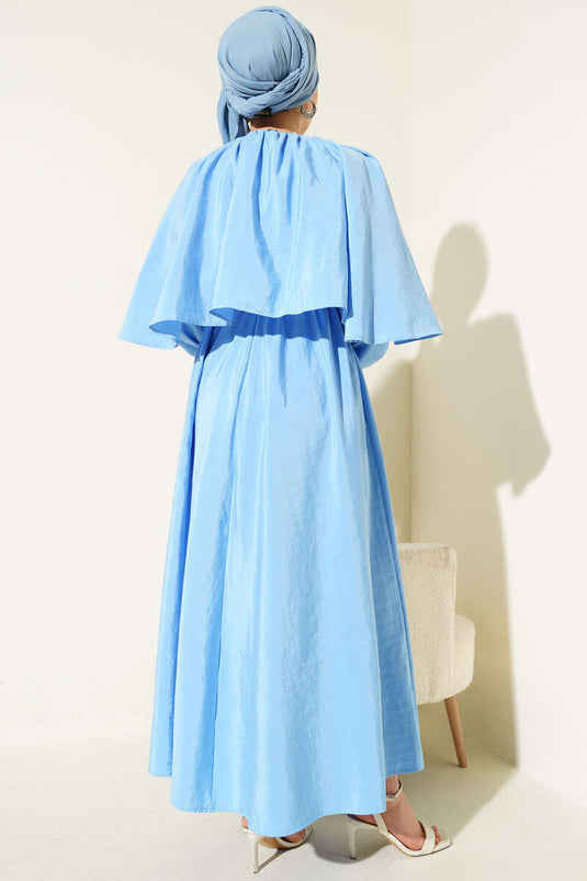 Baby Blue Cape Dress with Elasticated Sleeves