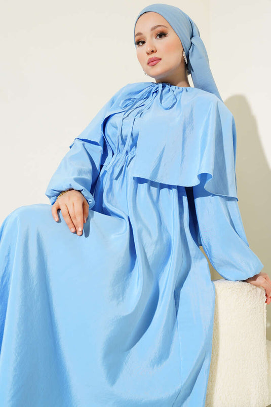 Baby Blue Cape Dress with Elasticated Sleeves