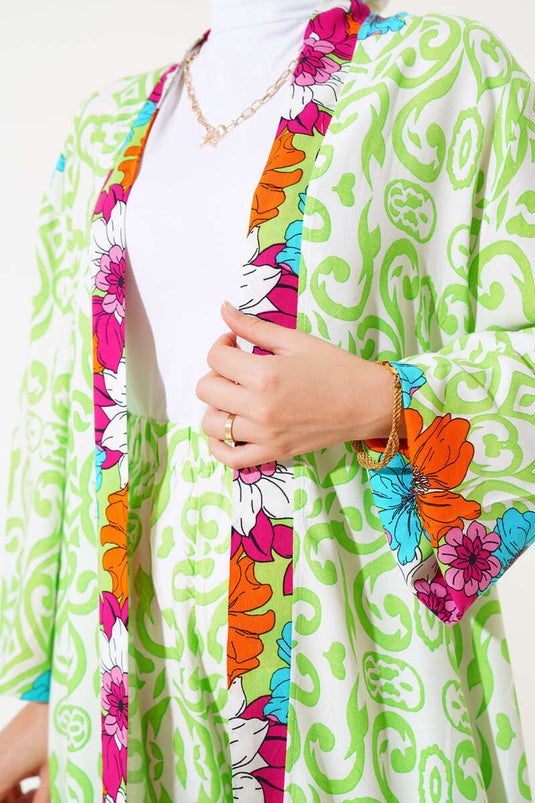 Ensemble kimono ample à manches élastiques, vert pistache