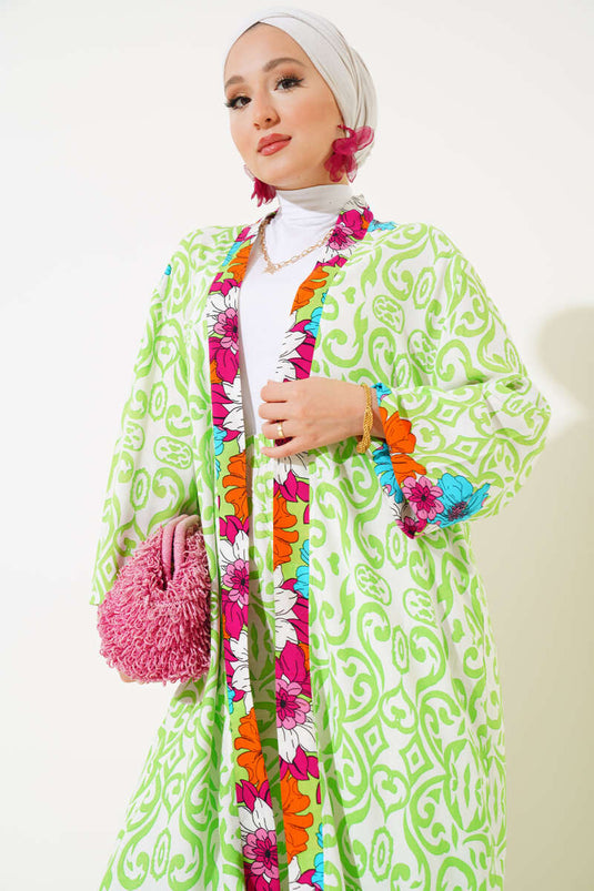 Ensemble kimono ample à manches élastiques, vert pistache