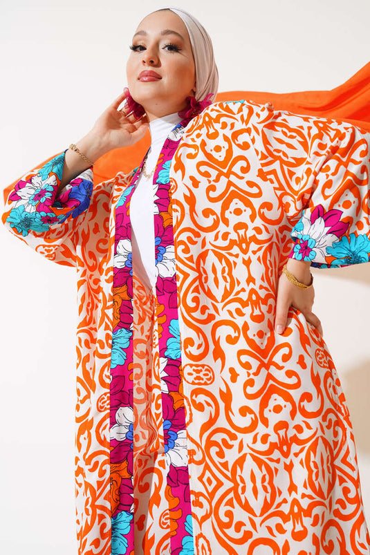 Kol Lastikli Salaş Kimono Takım Oranj