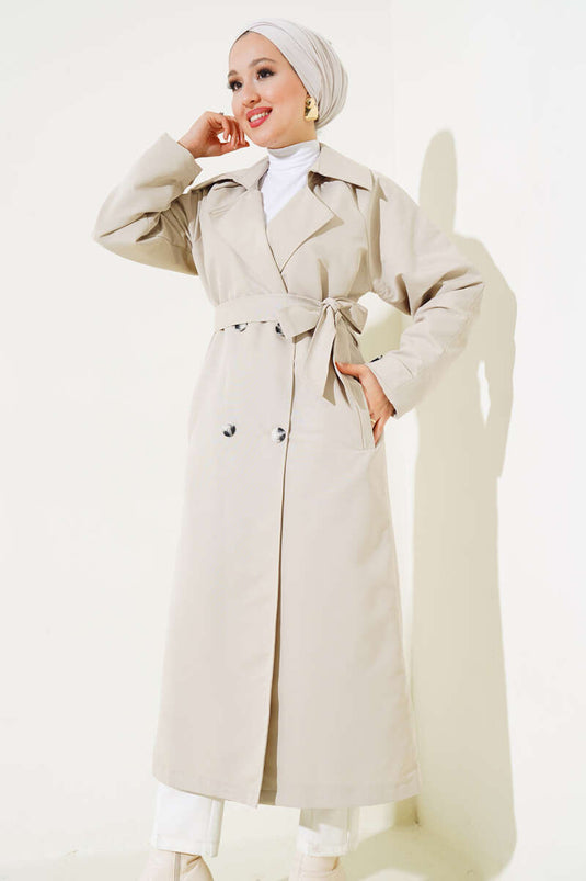 Trench-coat à épaulettes avec manchettes et manches Beige