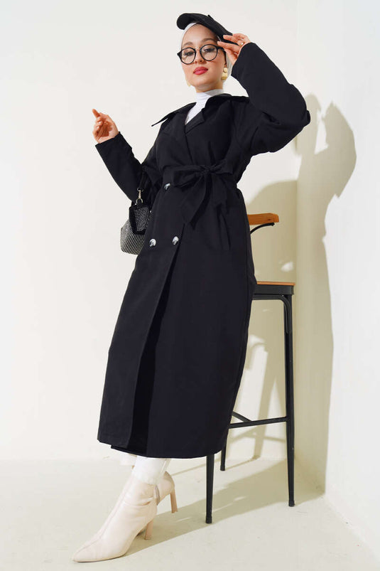 All Header Epaulette Trench Coat Black