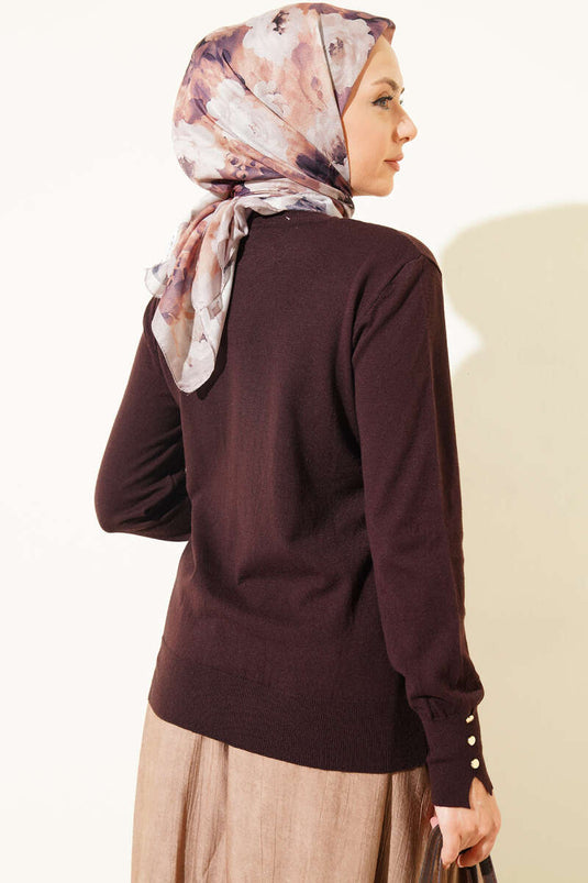 Pull En Maille À Boutons Avec Manchette En Café Acide