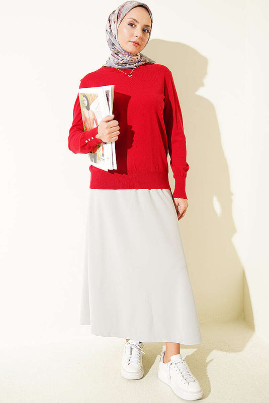 Pull En Maille Bordeaux À Boutons Et Poignets