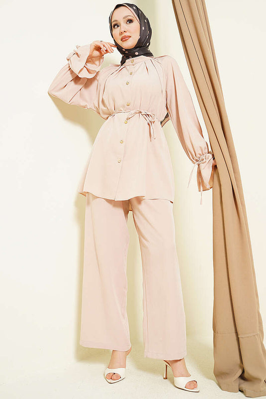 Set of Two with Rose Detail and Sleeve Cuffs, Beige