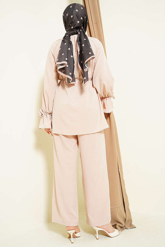 Set of Two with Rose Detail and Sleeve Cuffs, Beige