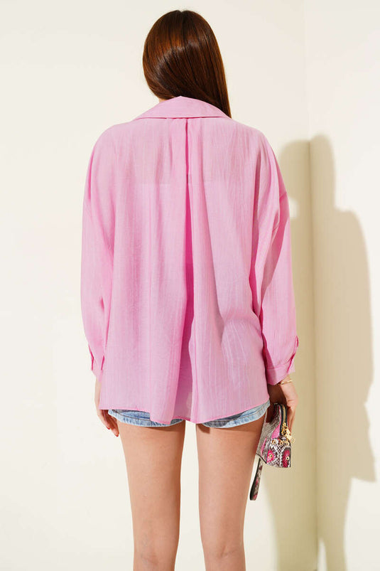 Roze basic shirt met manchetten
