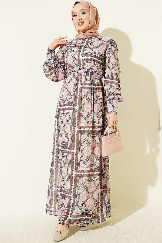 فستان Chiffon مزخرف بأكمام طويلة