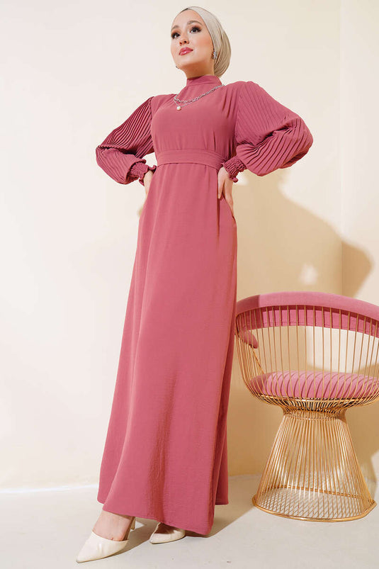 Ruffled Pearl Necklace Dress Rose Pink