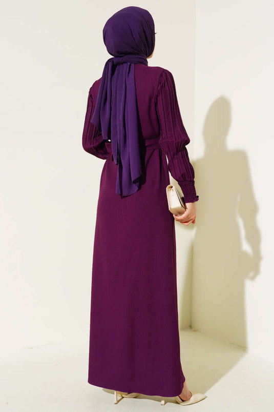 Abaya Pierre Plissée à Manches Violet