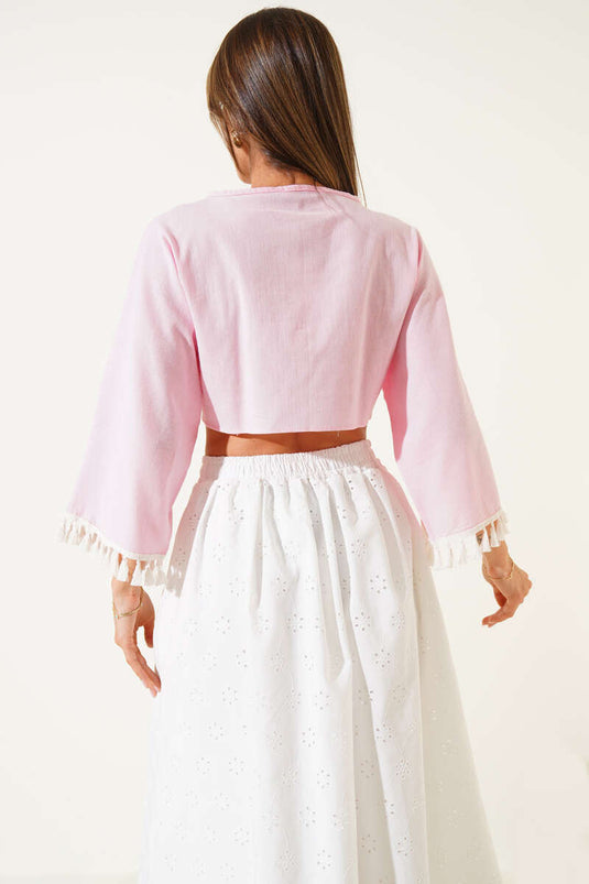 Pink Kimono with Tassel Sleeves