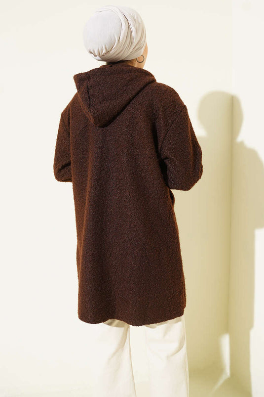 Kol Ribanalı Kapüşonlu Buklet Kap Kahve