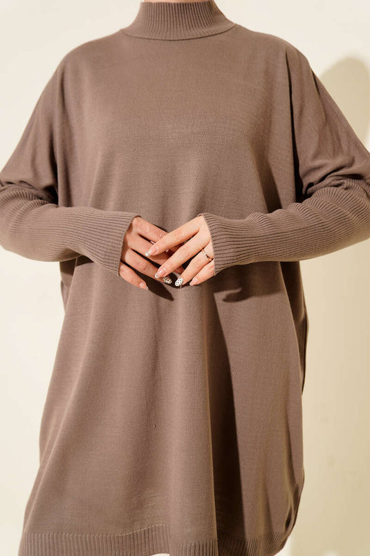 Tunique oversize en maille à manches côtelées et vison