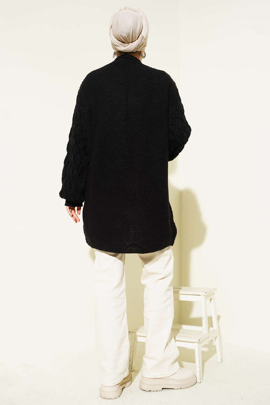 Black Sleeve Basket Weave Cardigan