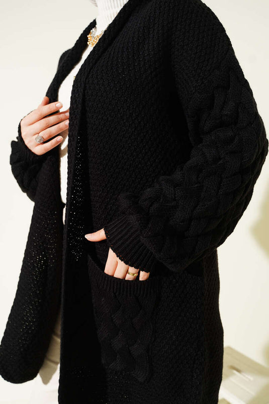 Black Sleeve Basket Weave Cardigan